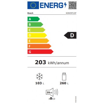 Bosch Ψυγειοκαταψύκτης 363lt Total NoFrost Υ203.6xΠ60xΒ66.5εκ. Inox KGN397LDF